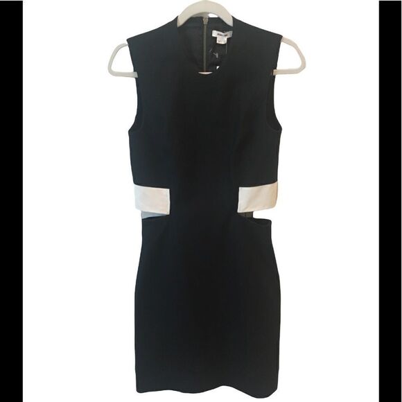 Helmut Lang Sleeveless Wool Leather Trim Flex Suit Black White Size 0 - Picture 4 of 13